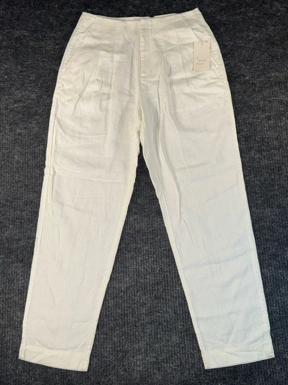 NWT! A New Day Women’s 2R White Linen High Rise Tapered Leg Pants w/ Pockets - Picture 2 of 6
